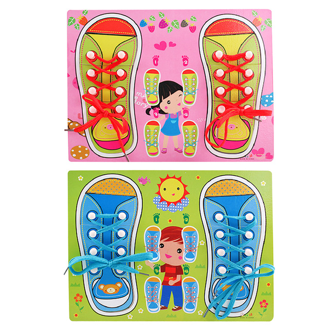 ถาดไม้จิ๊กซอ สอนผูกเชือกรองเท้า